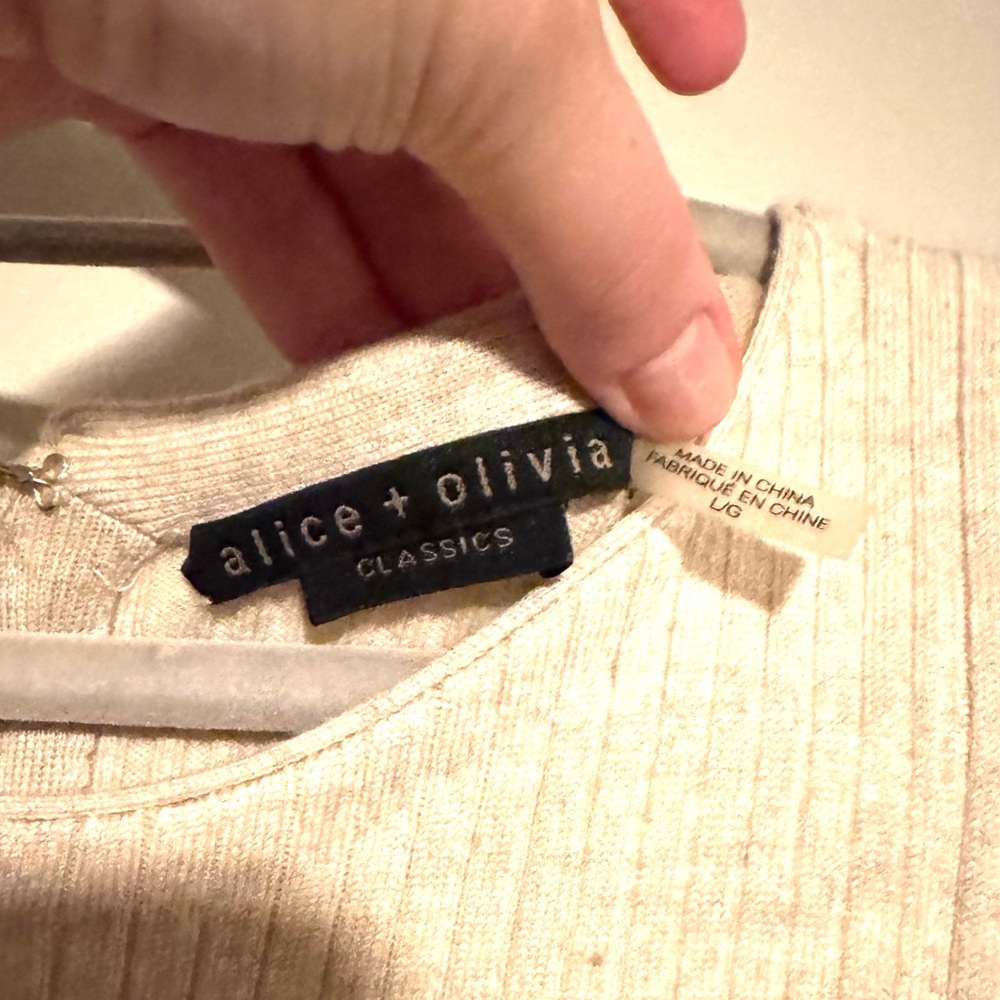 GUC Alice + Olivia Cream Midi Dress with Gold Accents and Customizable Leg Slit - Picture 13 of 14